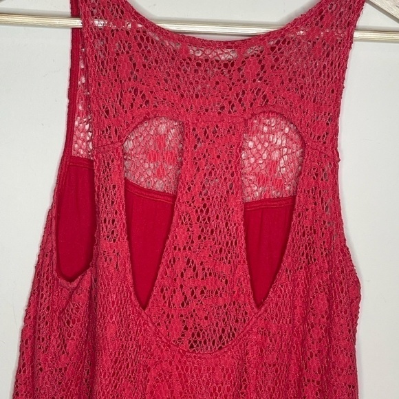 FREE people red sleeveless crochet lace high neck racerback trapeze dress - Picture 8 of 8